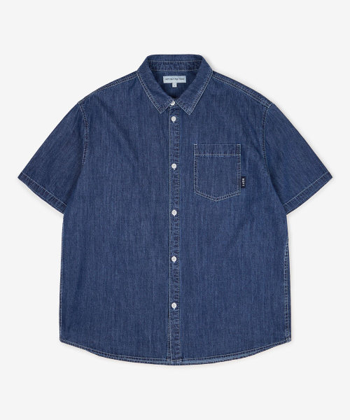 Джинсовая рубашка с коротким рукавом и карманом [Medium Indigo]