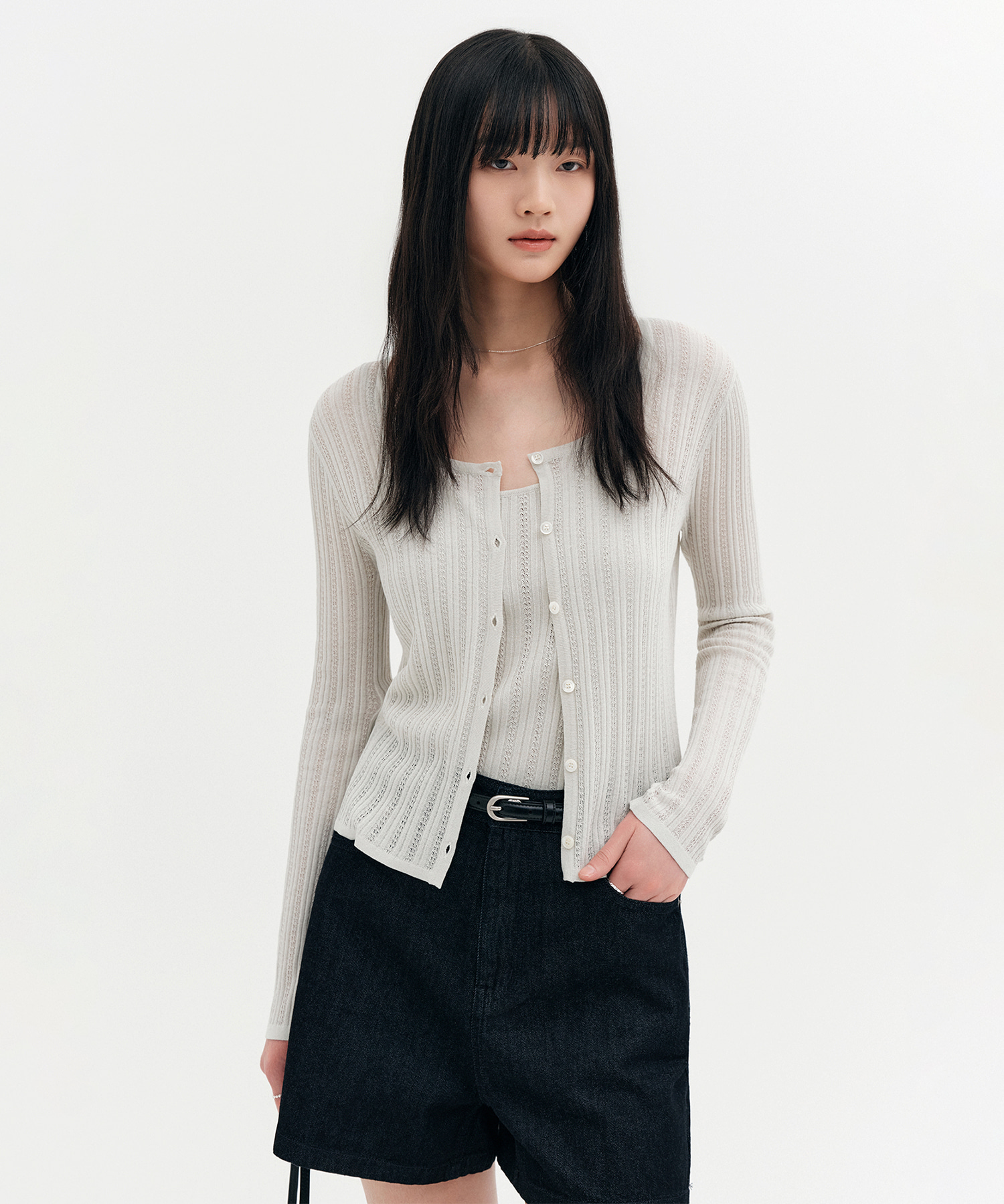 FAUSTINE SHEER TEXTURED KNIT CARDIGAN SET_MINT