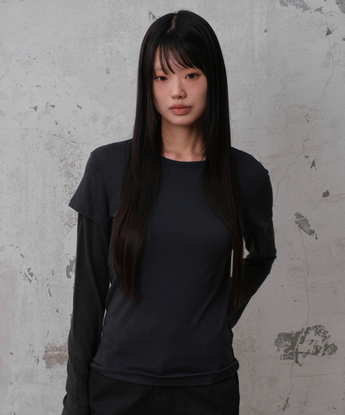 CONTRAST LAYERED LONG SLEEVE (NAVY)