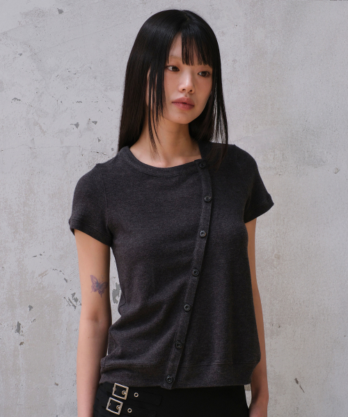 ASYMMETRY COTTON CARDIGAN (CHARCOAL)