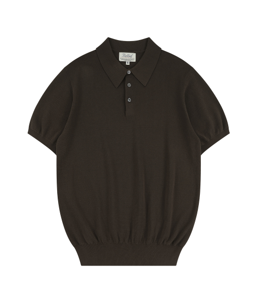 Essential Hard Twist Cotton Short Sleeve Polo Knit (Brown)