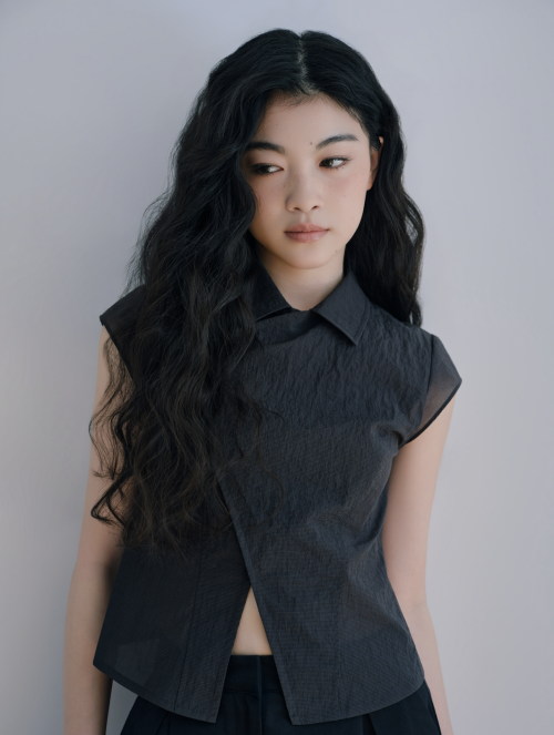 Asymmetric Hook Slit Shirt [Charcoal]