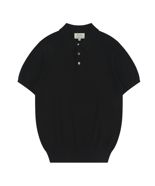 Essential Hard Twist Cotton Short Sleeve Polo Knit (Black)