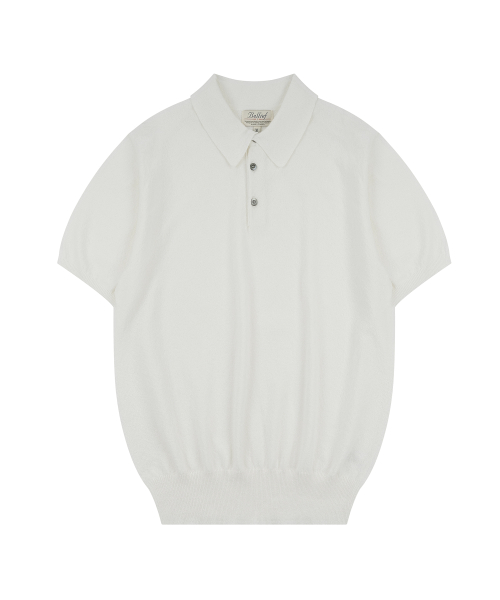 Essential Boucle Cotton Short-Sleeve Polo Knit (Ecru)
