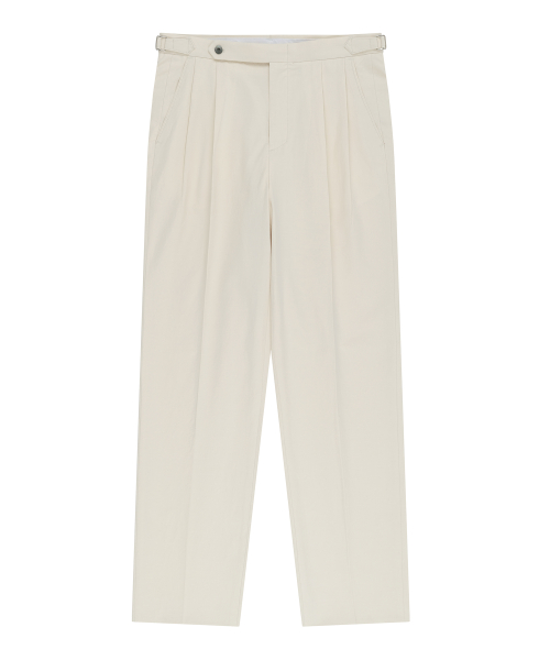 Essential Linen Cotton Twill Adjust 2-Pleated Relaxed Chino (Ecru)