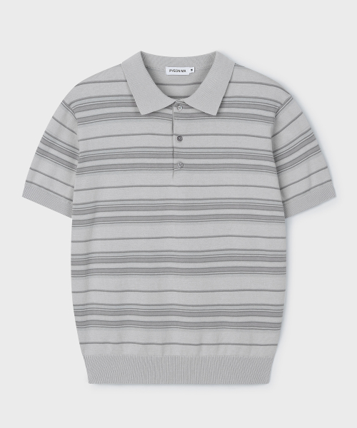 Multi Stripe Short Sleeve Polo Knit - Gray
