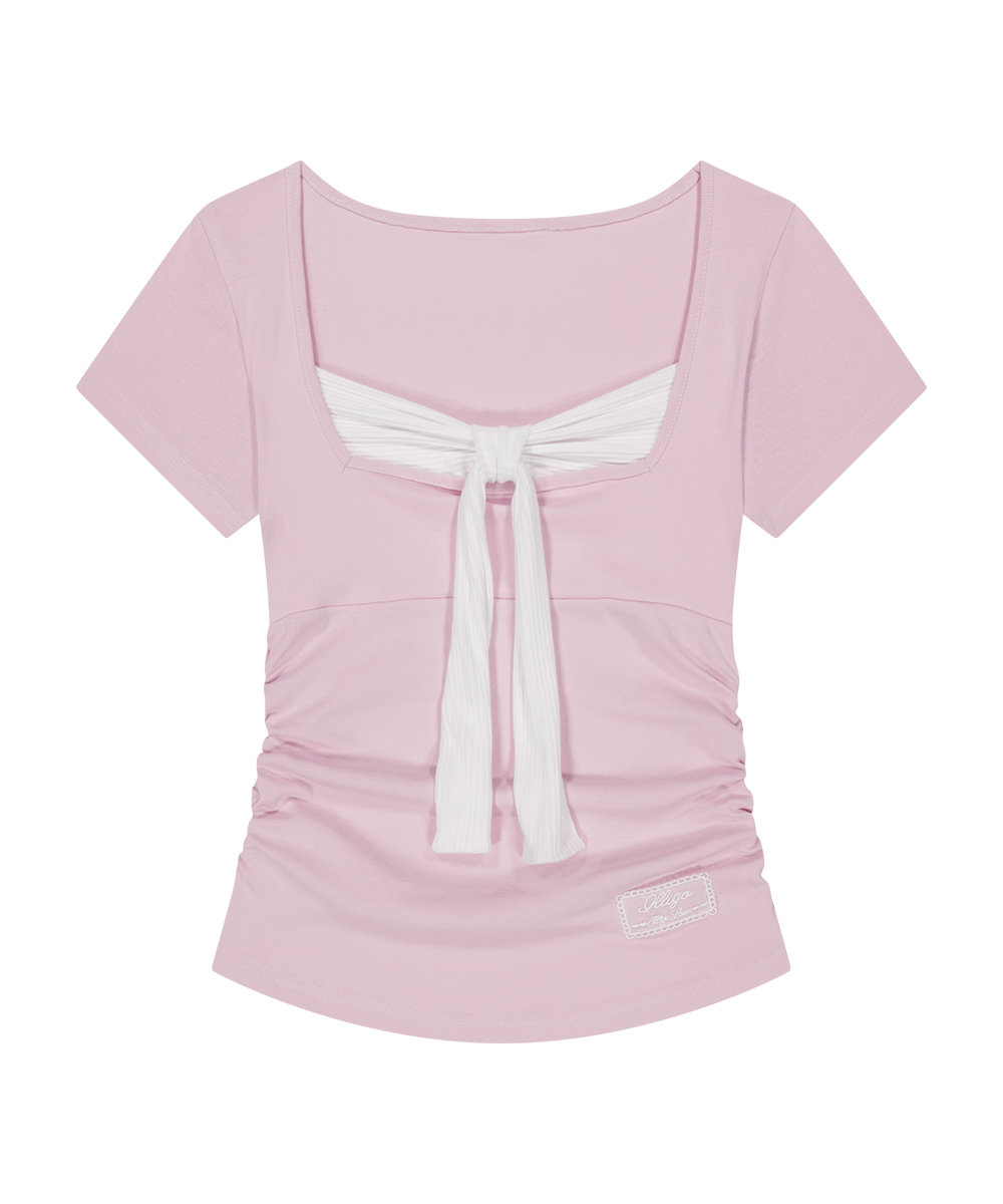 LAYERED RIBBON TIE T-SHIRT PINK