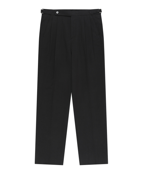 Essential Linen Cotton Twill Adjust 2-Pleated Relaxed Chino (Black)