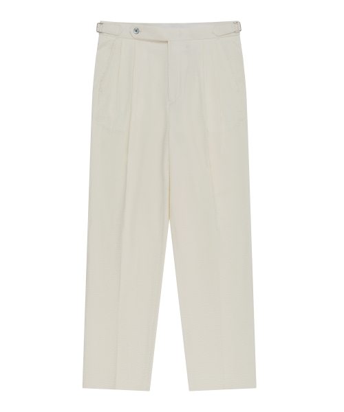 Essential Seersucker Adjust 2-Pleated Relaxed Chino (Ecru)