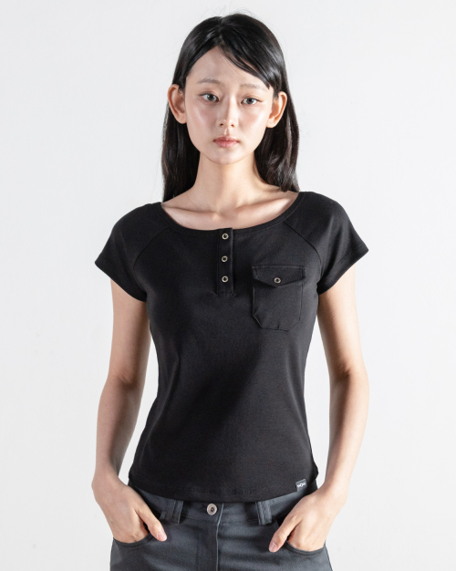 Футболка Henley с карманом Black