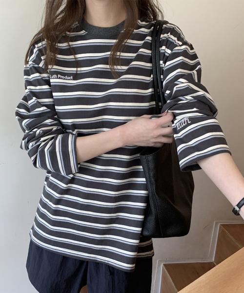 Stitch Stripe T-Shirt _ BLUE GREY