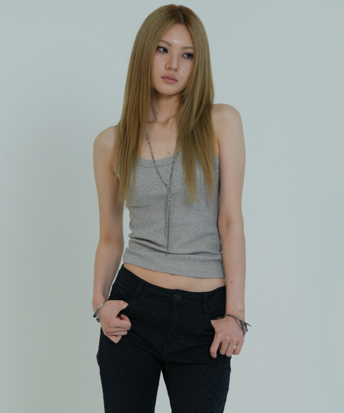 ARTIST RIBBED SQUARE NECK SLEEVELESS (GREY)