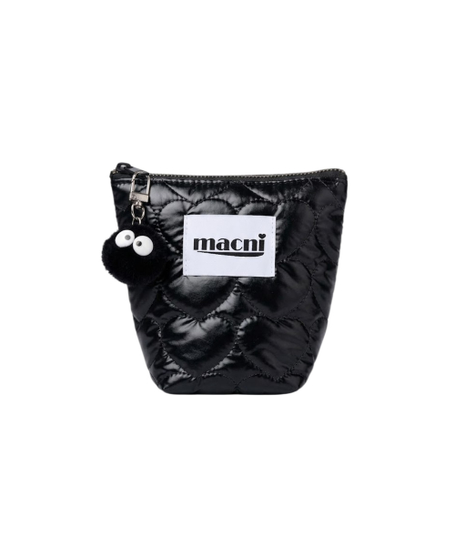 HEART QUILTING STANDY POUCH BLACK