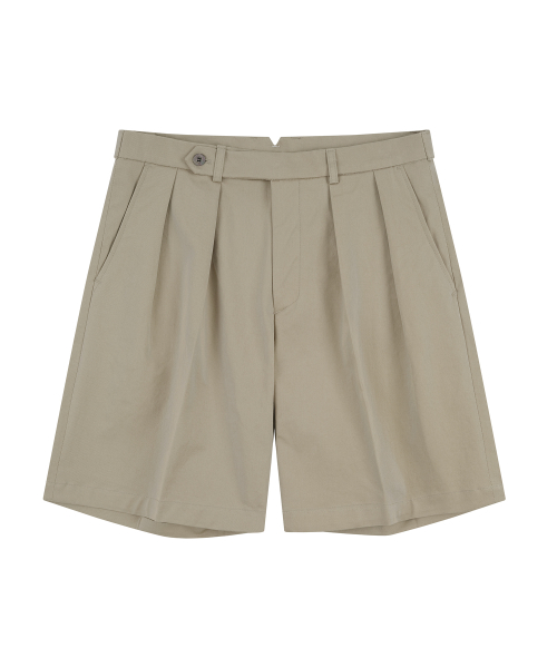 Essential Cotton 2-Pleated Chino Shorts (Beige)
