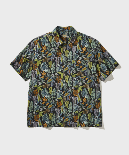BUTTON-UP HAWAIIAN SHIRT [Black]