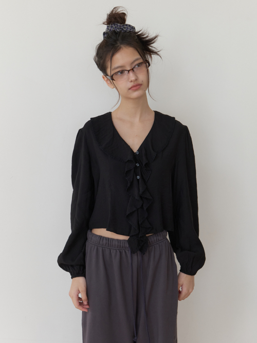 cascade ruffle blouse - black