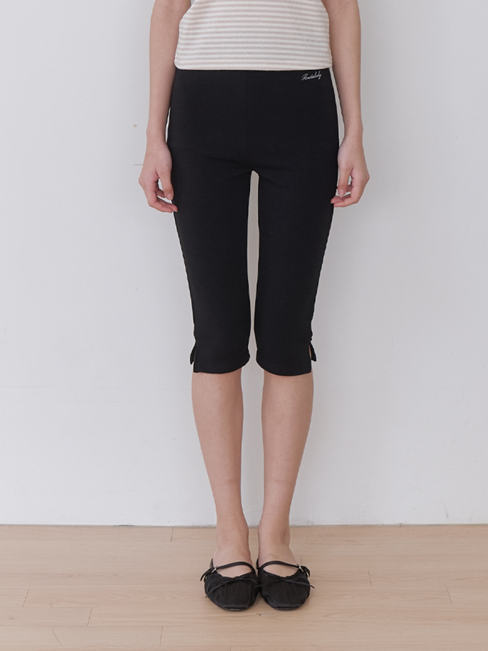 banding capri slit pants - black