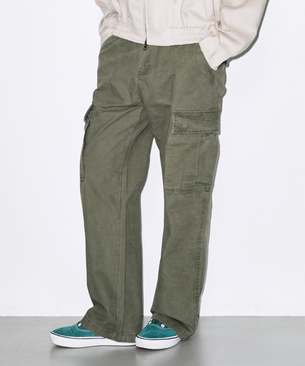 Pigment Washed Cargo Pants (Khaki)