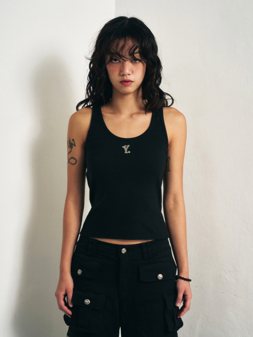 Y. RIBBED SLEEVELESS TOP BLACK