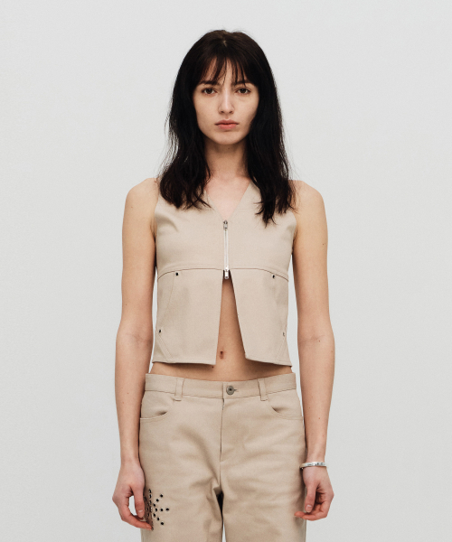 Джинсовый жилет со вставками (Beige)