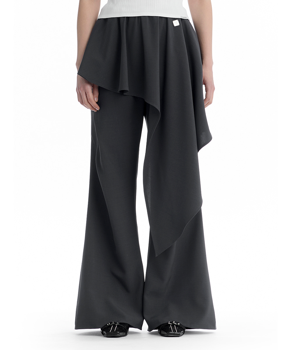 Layered Skirt Bootcut Trousers [ Charcoal ]