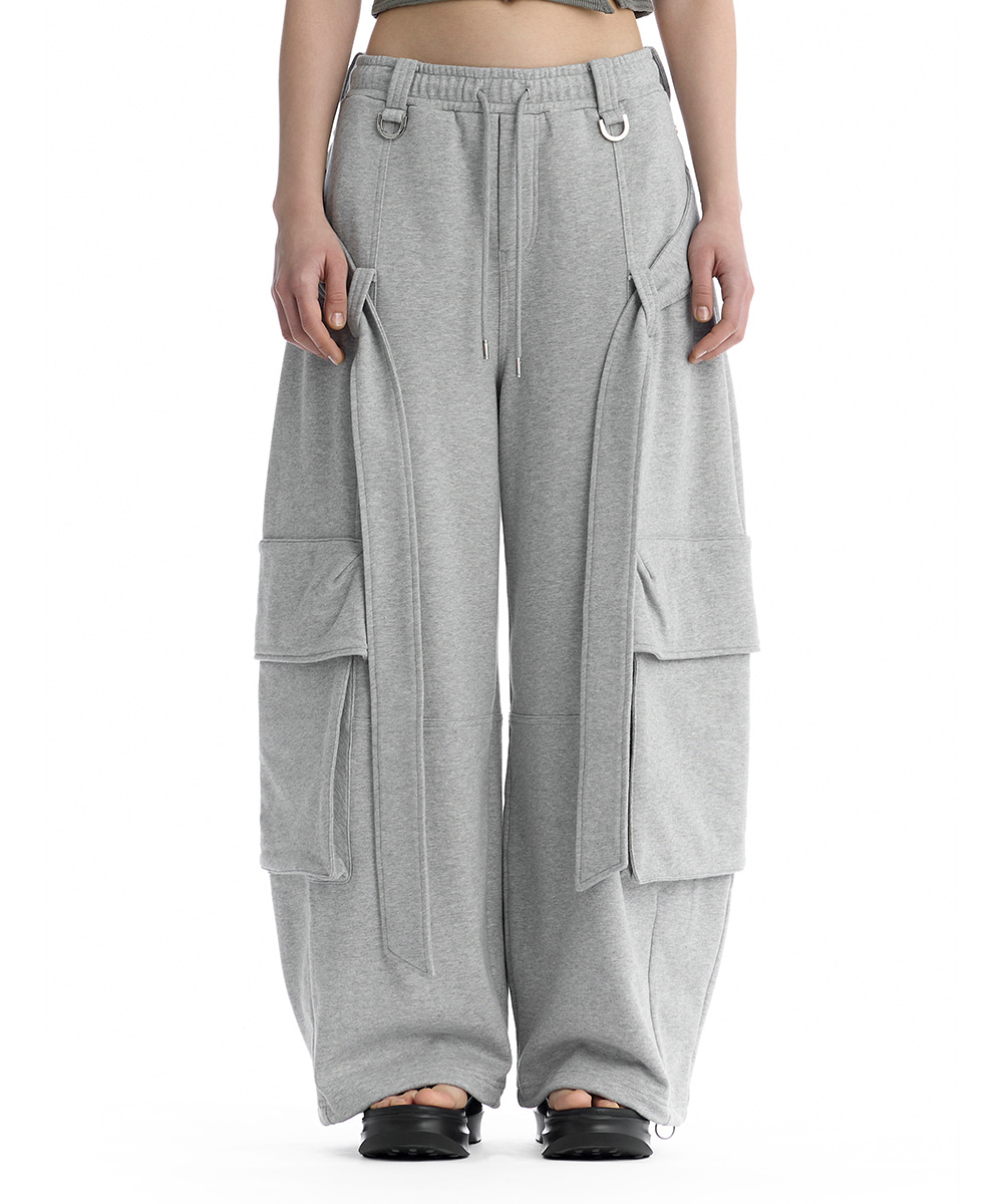 Utility Belted Cargo Sweat Pants [ Melange Gray ]