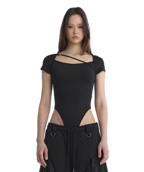 Cross-Neck String Bodysuit [ Black ]