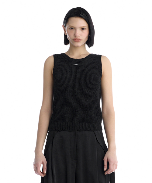 Essential Ribbed Sleeveless Knit Top [ Black ]