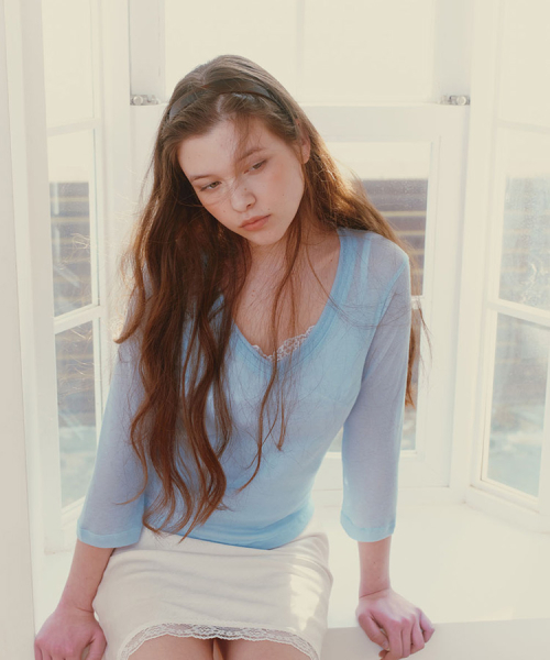 Double V-neck T-shirt_Sky Blue