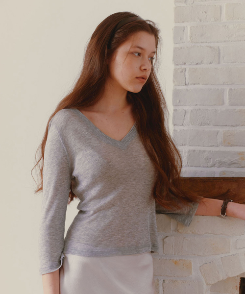Double V-neck T-shirt_Grey