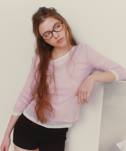Double V-neck T-shirt_Pink