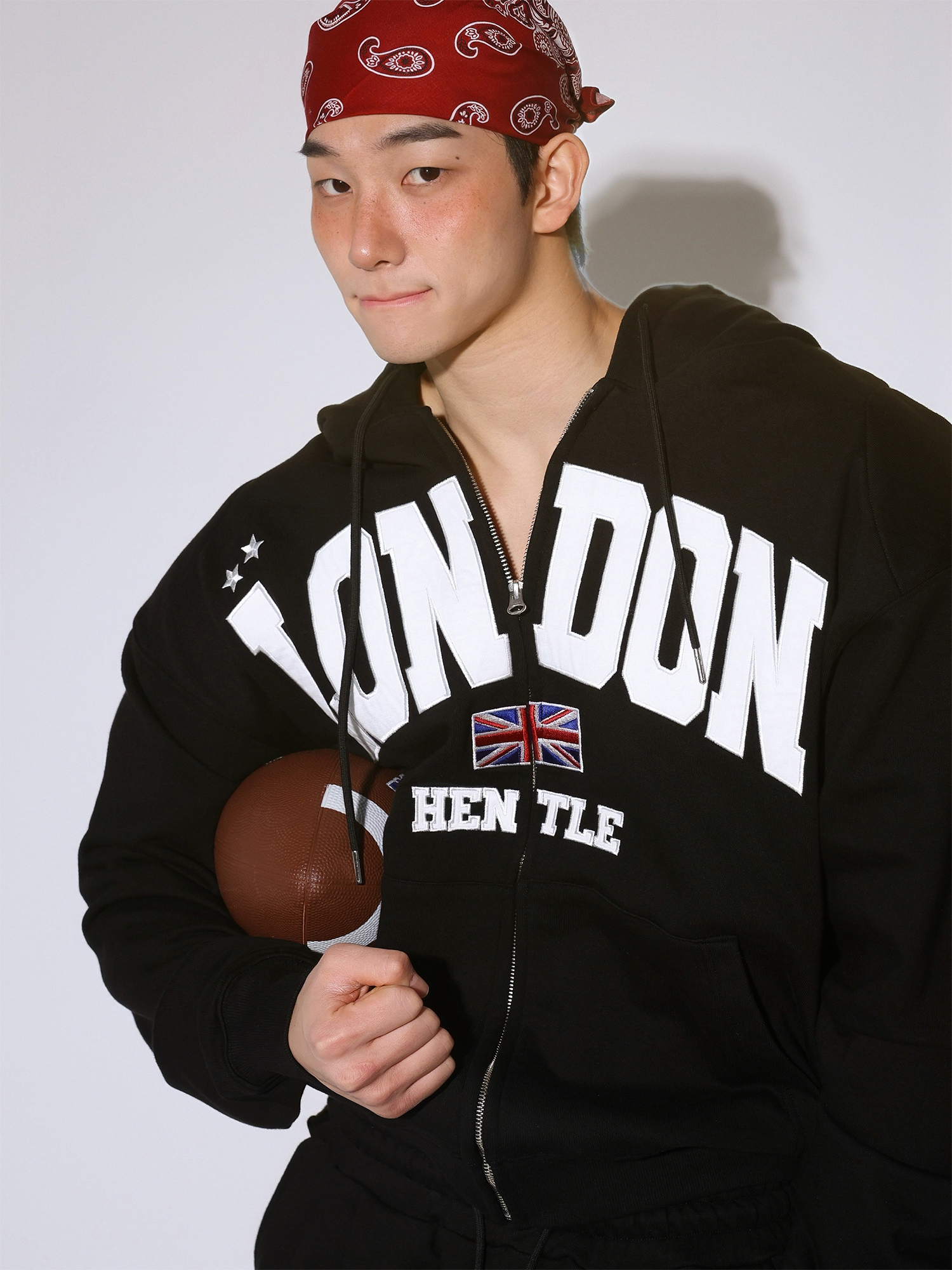 STRUCTURED SHOULDER LONDON HOODIE ZIP-UP JACKET(BLACK)