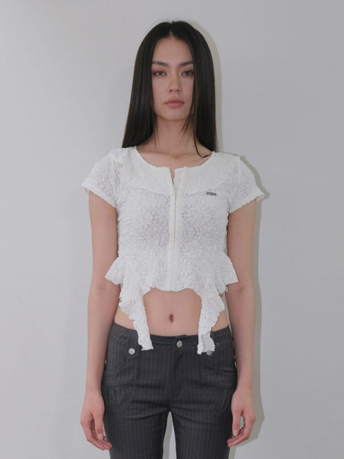 RUFFLE WRINKLE BLOUSE [IVORY]