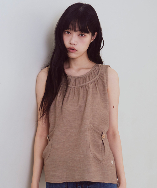 Shirring Neck карман без рукавов, коричневый
