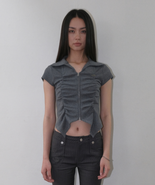 SHIRRING ZIP-UP [MELANGE серый]