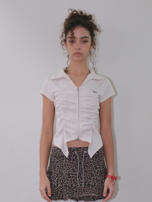 SHIRRING ZIP-UP [IVORY]