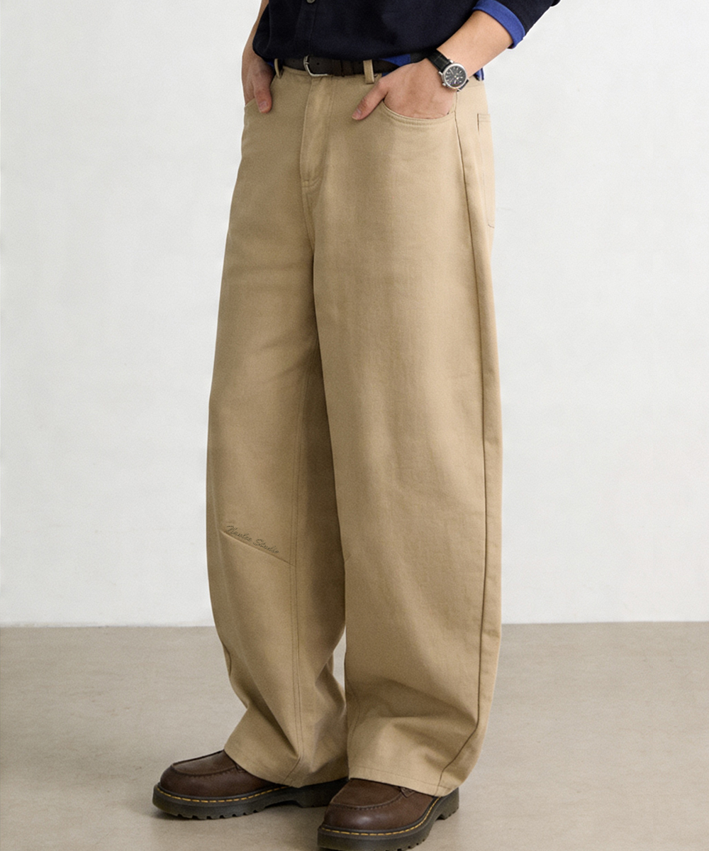 (2TYPE) BACK BANDING CURVED WIDE COTTON брюки / SUMMER or WINTER [бежевый]