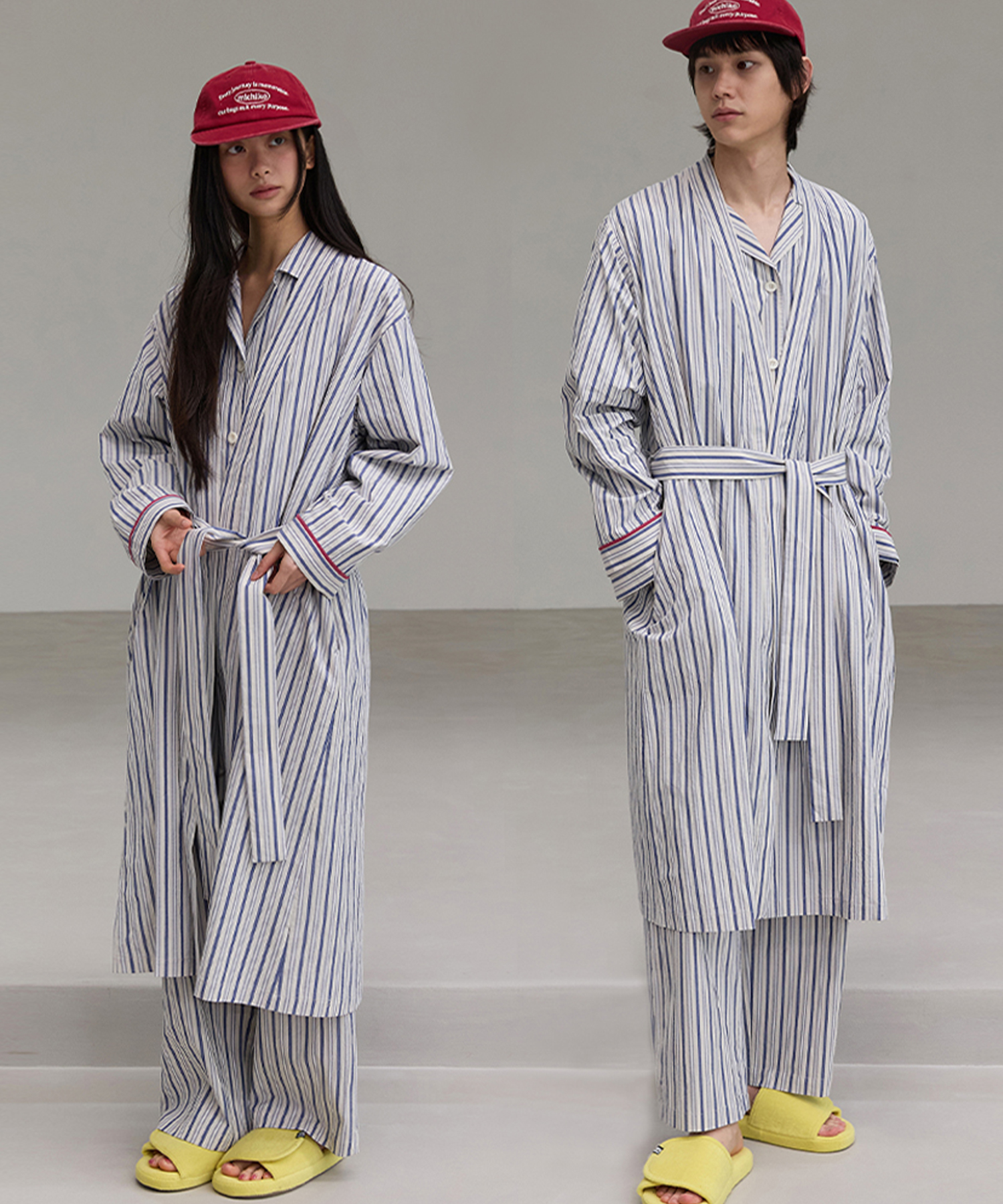 (Uni) полоса Cotton Pajama Robe Calm синий