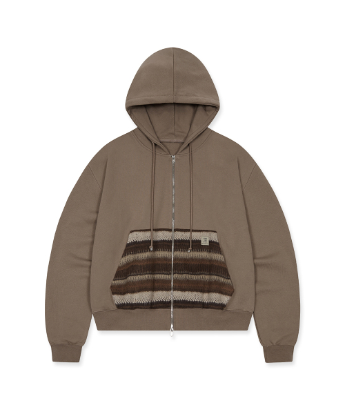 MISMATCH ZIP UP HOODIE_BEIGE
