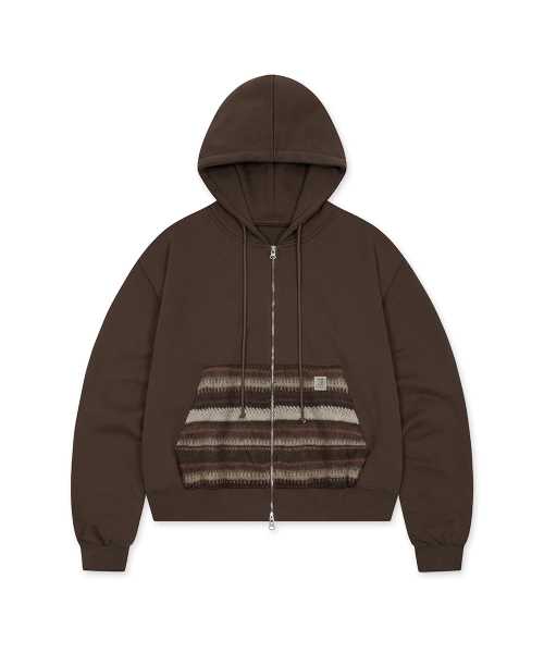 MISMATCH ZIP UP HOODIE_DARK коричневый