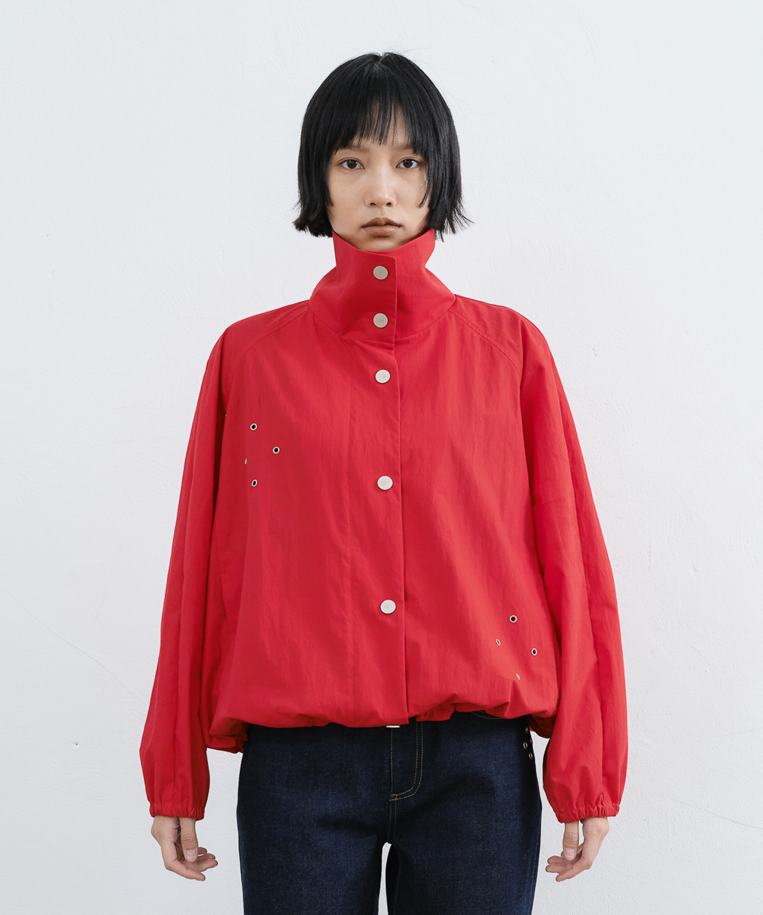 EYELET OVERSIZED HIGH NECK JUMPER (красный)