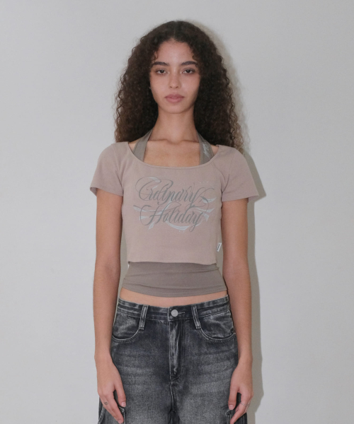 HALTER многослойный футболка SET [LIGHT KHAKI]