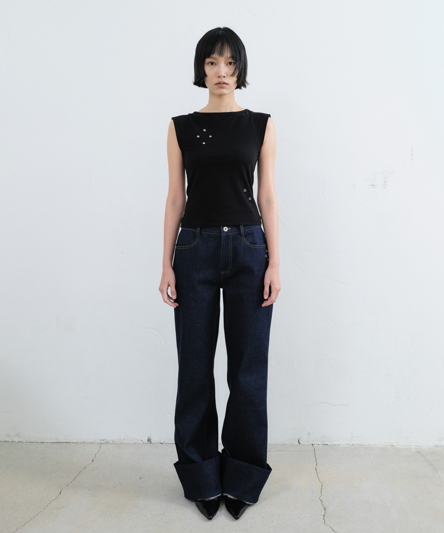 FOLD HEM SEMI FLARE JEAN (INDIGO)