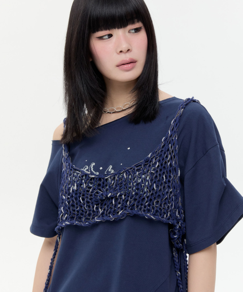 Beaded Strap Knit Top [тёмно-синий]