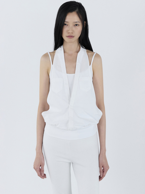 Layered Halter Strap Shirt _ White
