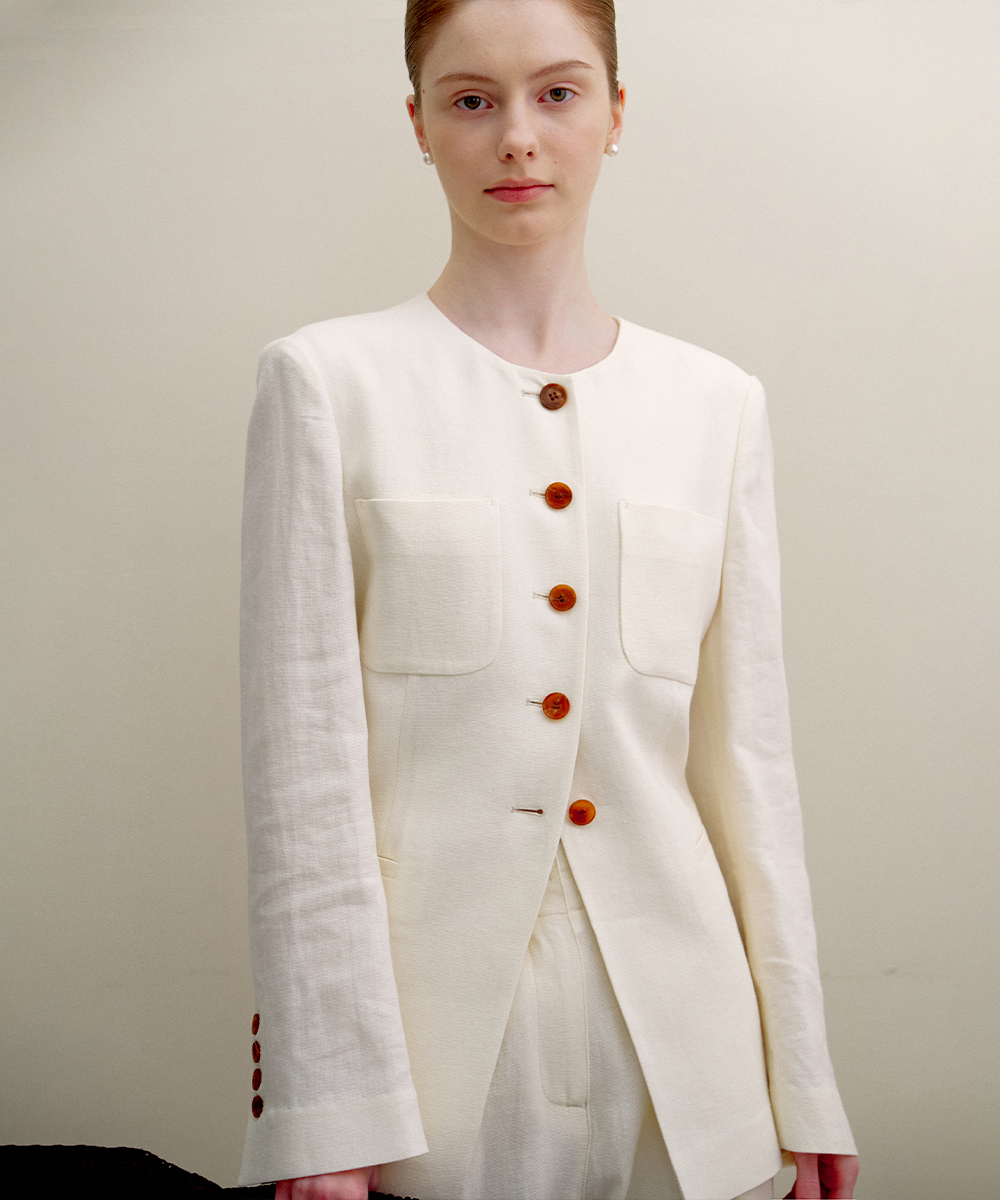 Classic round hourglass linen jacket_cream