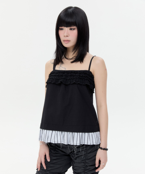 Layered Ruffle Strap Top [Black]