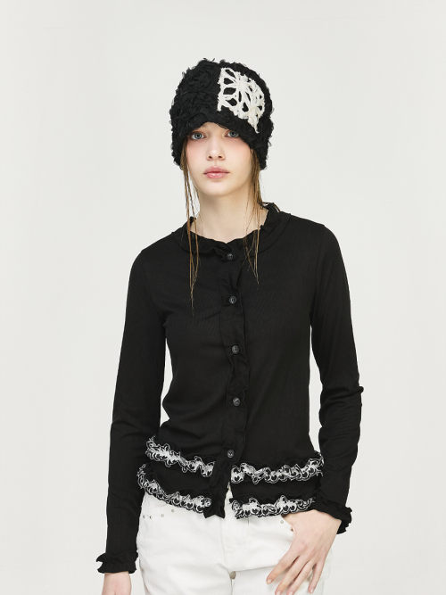 Frill Cardigan Black