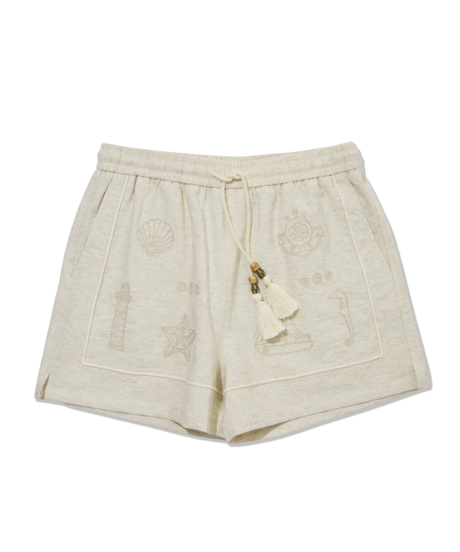 Льняные шорты с вышивкой Marine Doodle Ivory_FS2WP30U