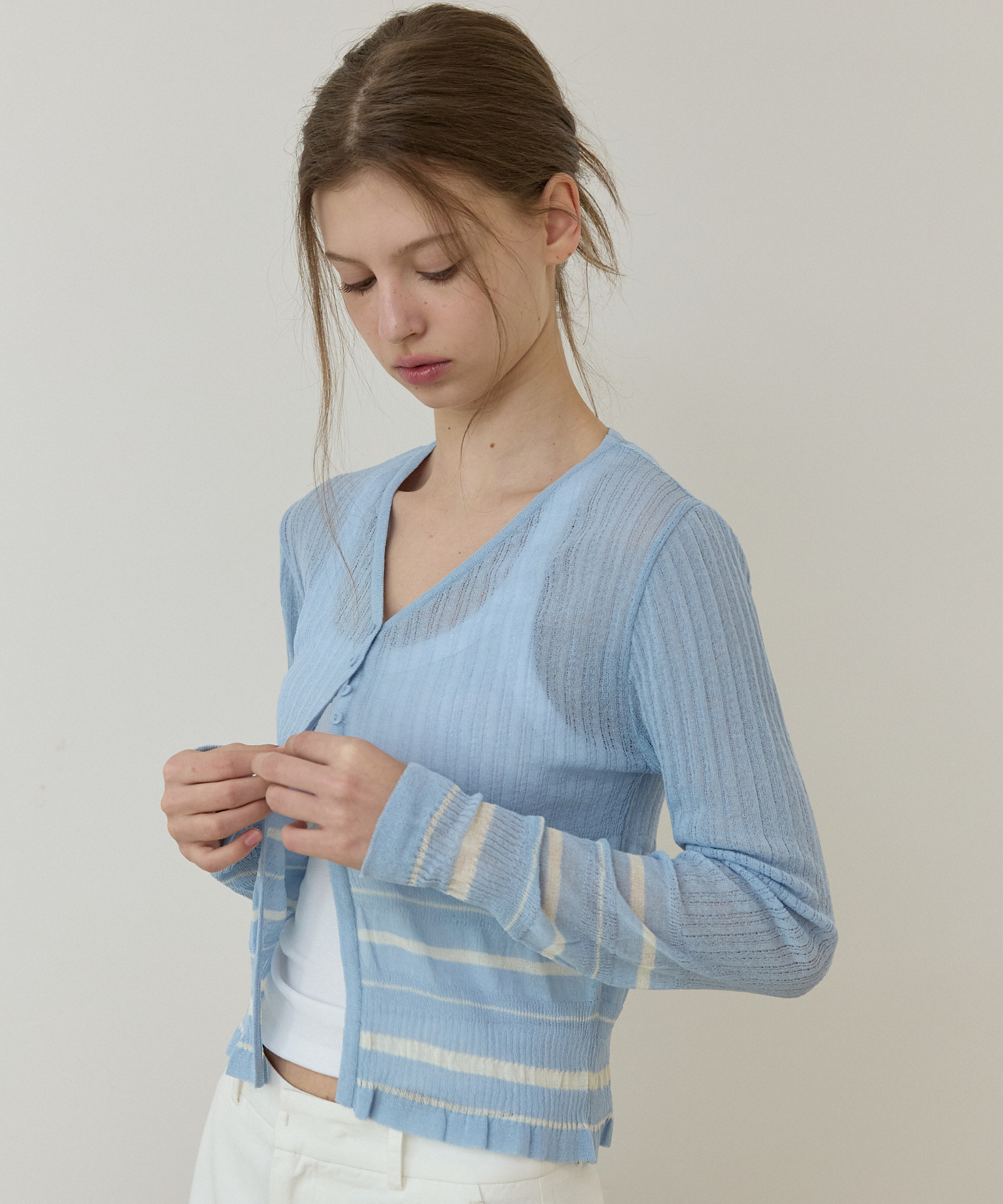 Texture slim cardigan Blue